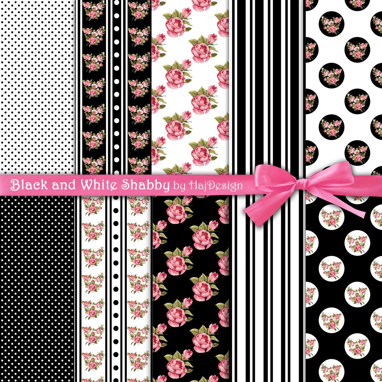 Shabby Chic Black And White Digital Collage Sheet Digital Paper